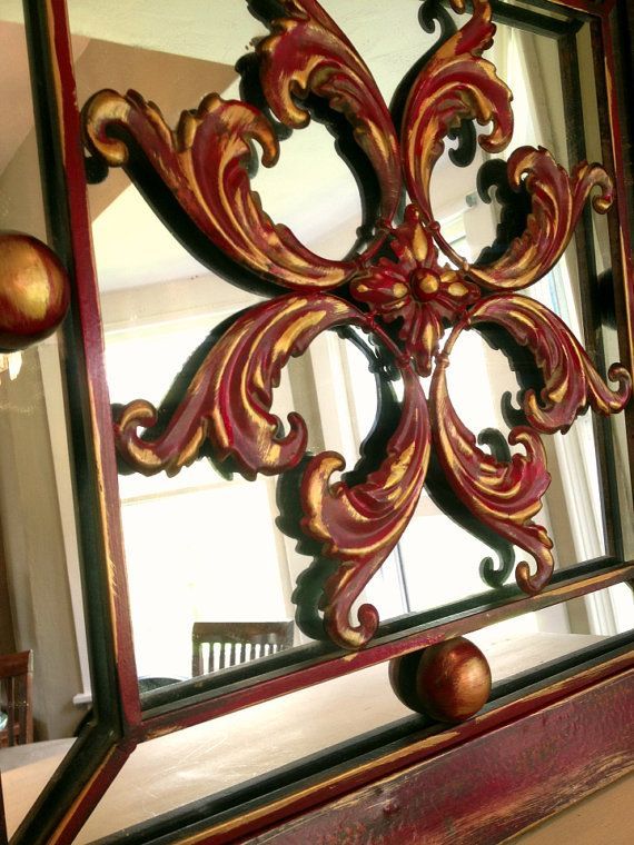 Red Ornate Mirror Decorative Wall Mirror Baroque Mirror Art | Etsy With Regard To Red Wall Mirrors (View 12 of 15)