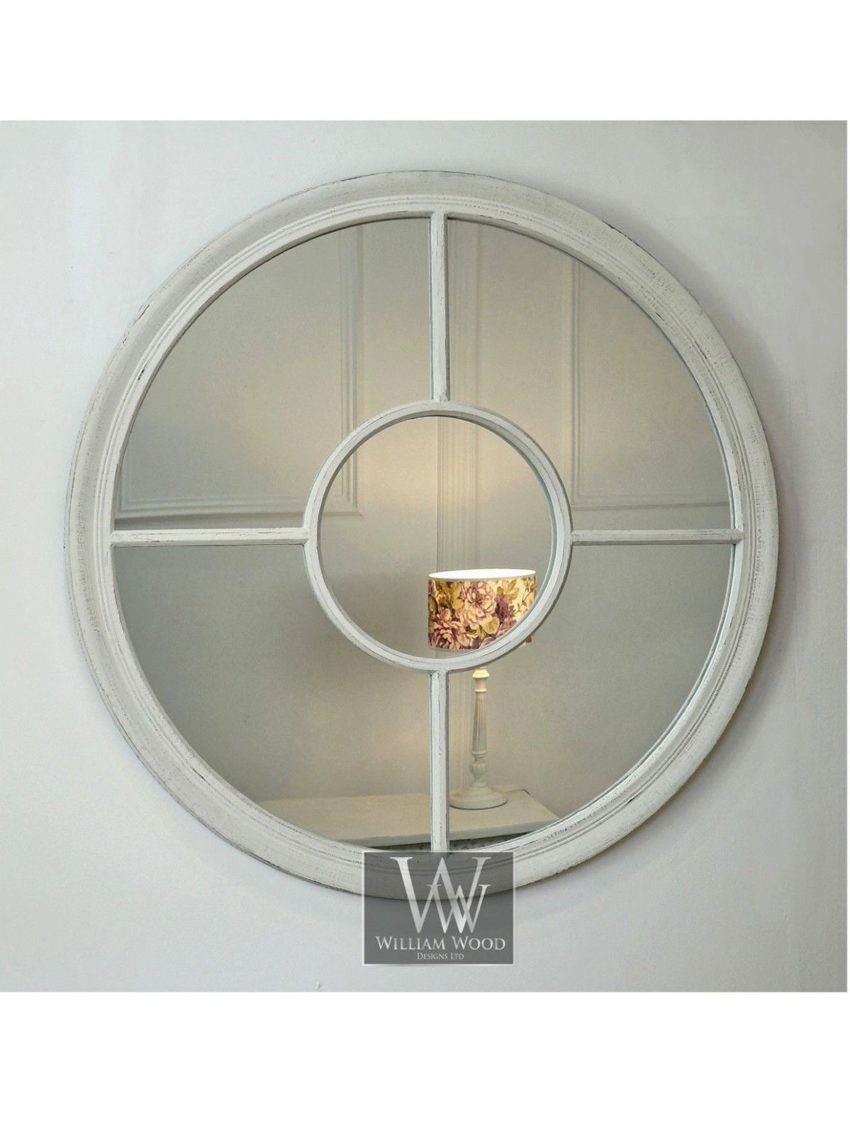 Rennes White Shabby Chic Round Window Wall Mirror 28" X 28" Large With Stitch White Round Wall Mirrors (View 5 of 15)
