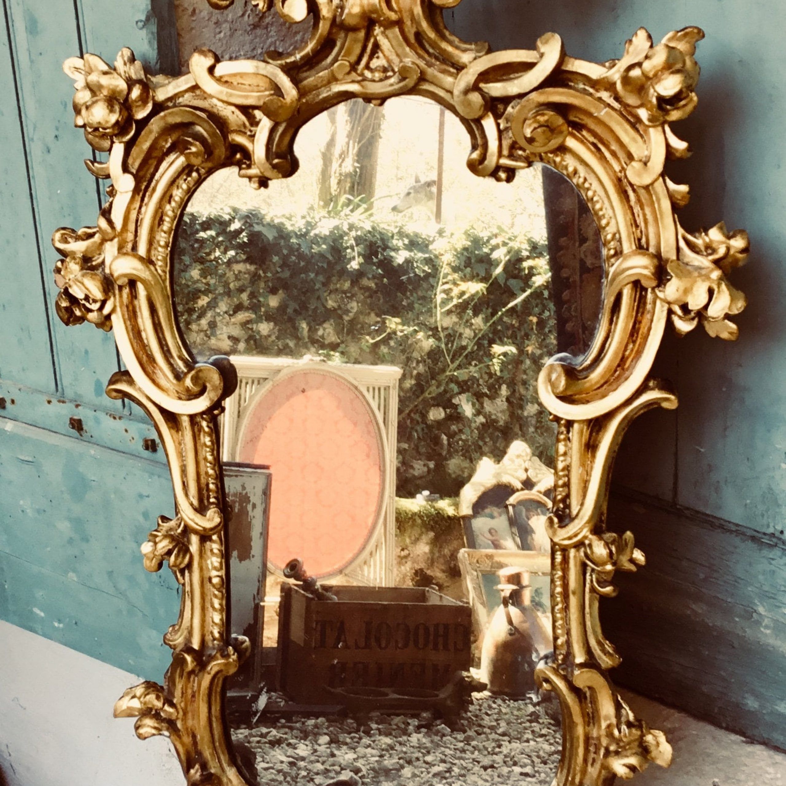 Reserved **Stunning Antique Florentine Mirror – Gilt Frame – French In Free Floating Printed Glass Round Wall Mirrors (View 15 of 15)