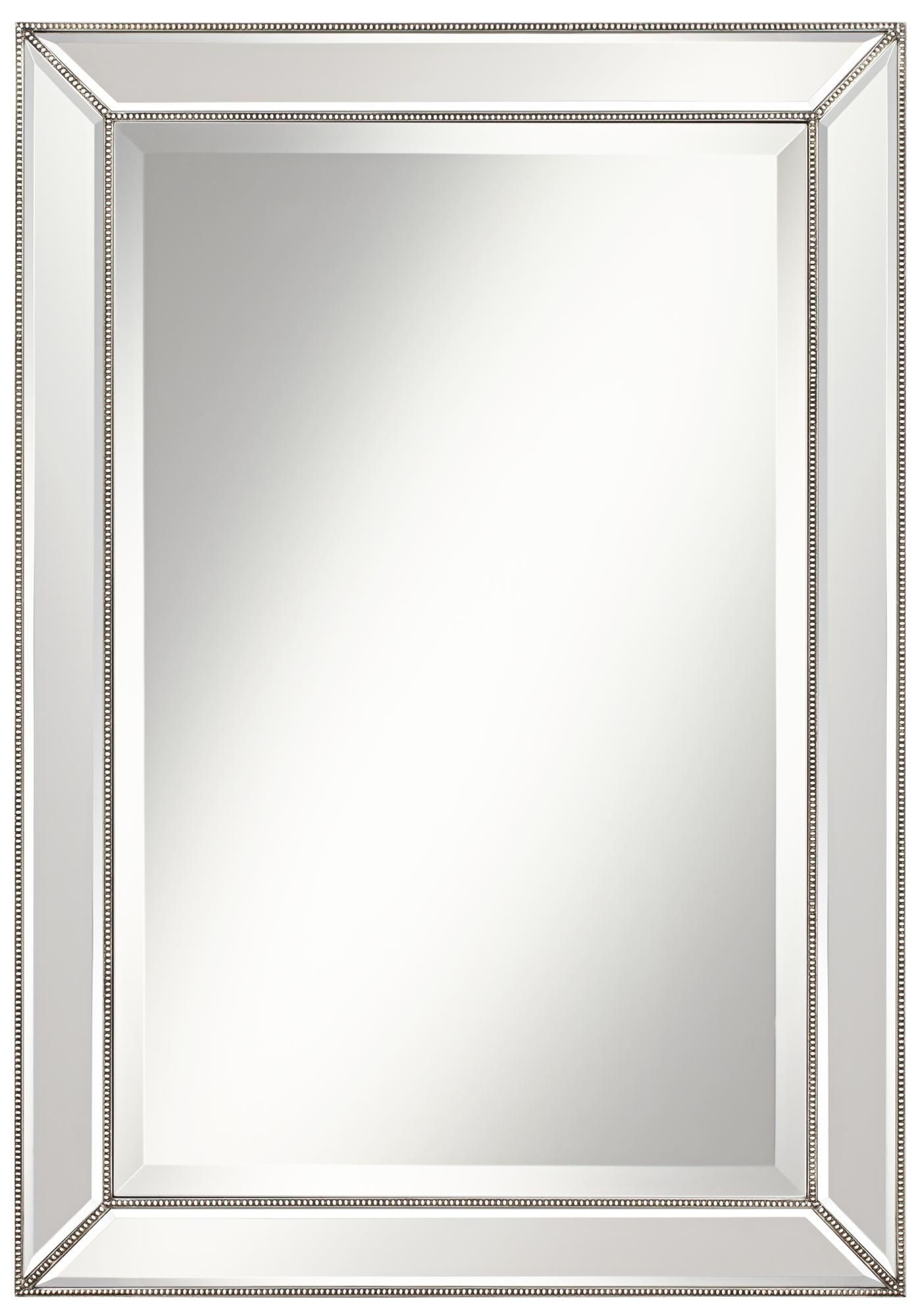 Roseau Silver Pewter 24" X 34" Beaded Wall Mirror – #1W988 | Lamps Plus Pertaining To Silver Beaded Square Wall Mirrors (View 10 of 15)