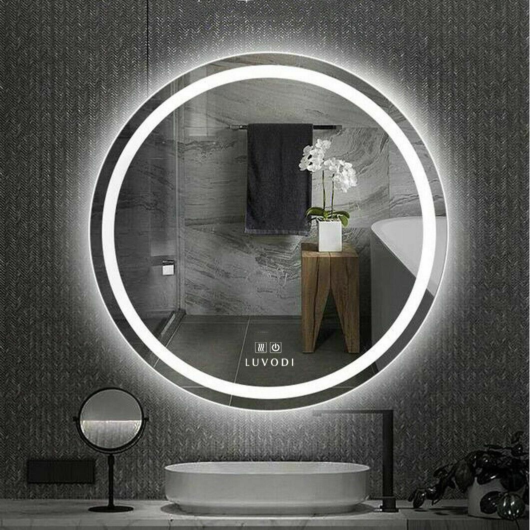 Round Bathroom Vanity Mirror Wall Antifog Mirror With Led Light Regarding Edge Lit Square Led Wall Mirrors (View 1 of 15)