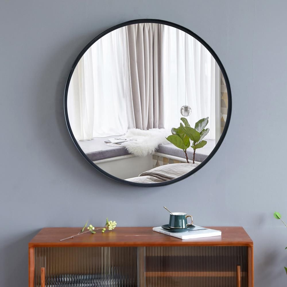 Round Black Metal Frame Wall Bathroom Mirror – Bedroom Mirror 30 Inch Pertaining To Matte Black Metal Wall Mirrors (View 7 of 15)