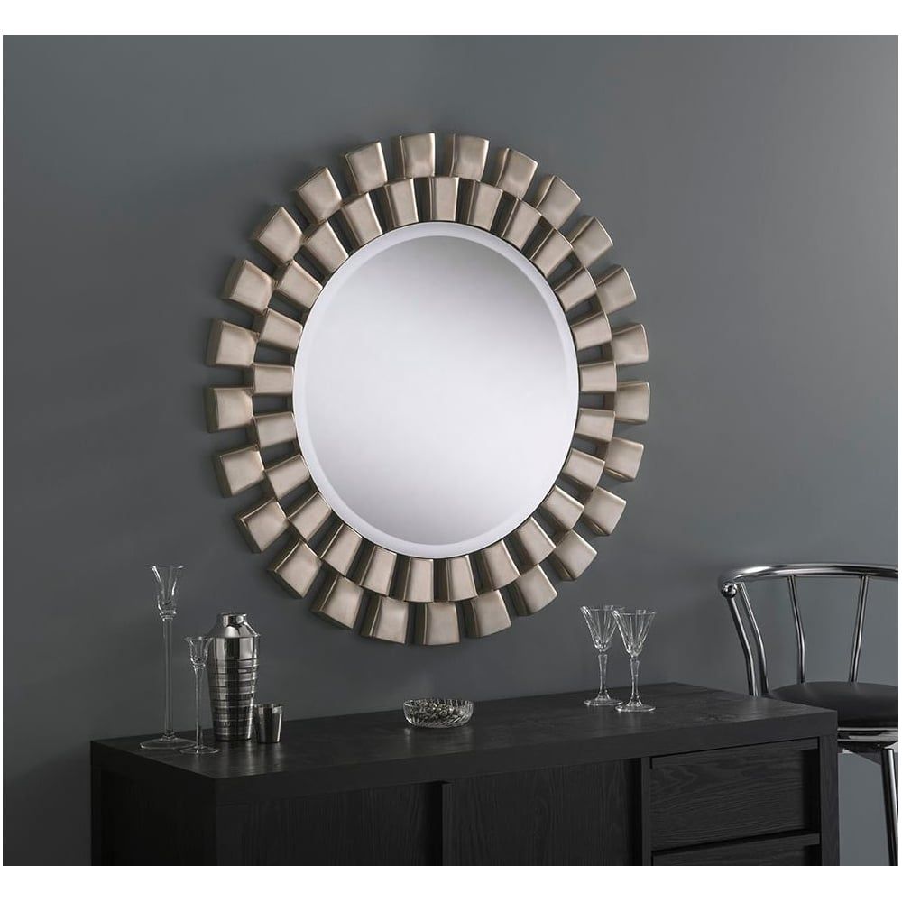 Round Contemporary Silver Leaf Wall Mirror | Homesdirect365 With Regard To Silver Rounded Cut Edge Wall Mirrors (View 1 of 15)