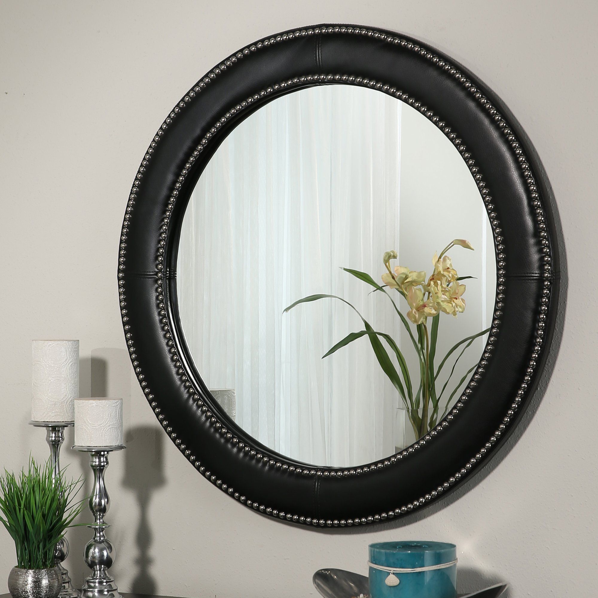 Round Leather Framed Accent Wall Mirror | Mirror Wall, Round Wall In Brown Leather Round Wall Mirrors (View 9 of 15)