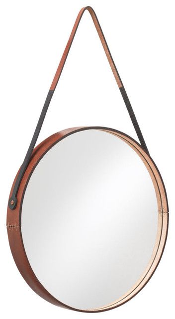 Round Leather Wrapped Mirror – Contemporary – Wall Mirrors – Throughout Black Leather Strap Wall Mirrors (View 11 of 15)