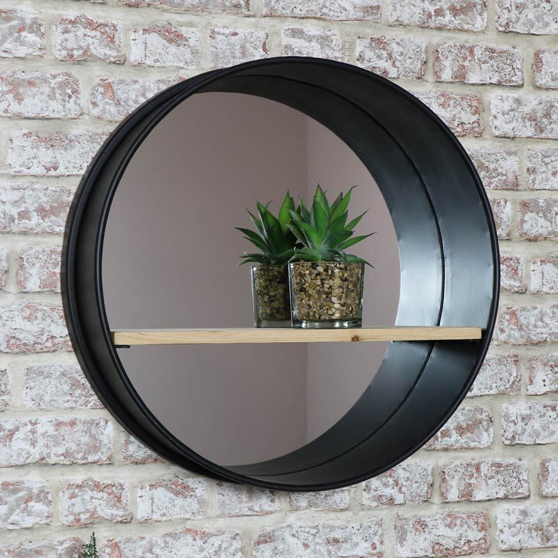 Round Metal Wall Mirror With Shelf | Windsor Browne – Windsor Browne Intended For Brass Iron Framed Wall Mirrors (View 1 of 15)