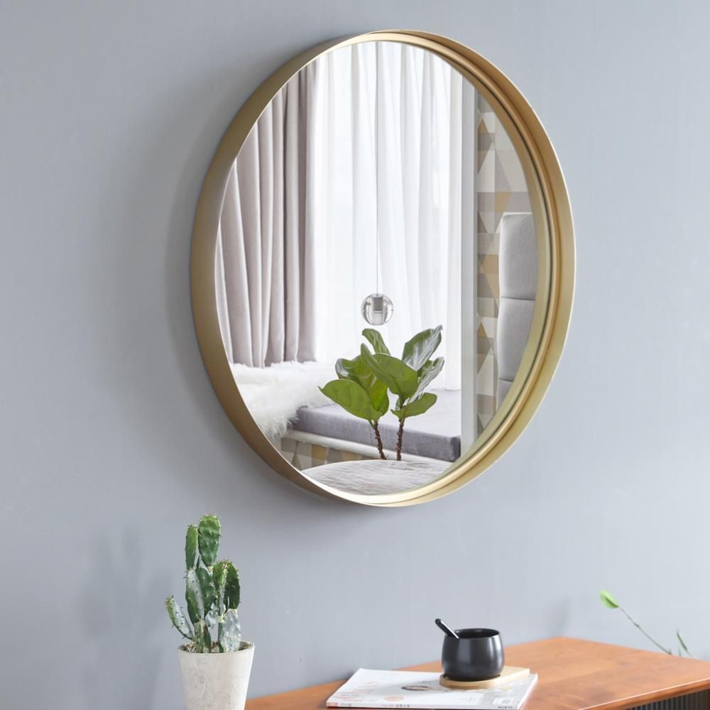 Round Mirror, 30" Wall Mirror W/ 2" Gold Metal Frame Mirror For Intended For Woven Metal Round Wall Mirrors (View 8 of 15)