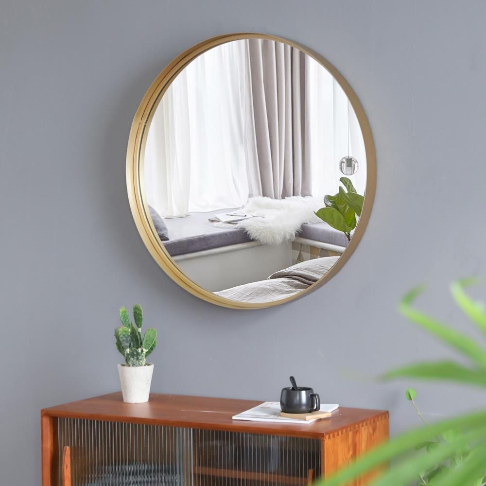 Round Mirror, 30" Wall Mirror W/ 2" Gold Metal Frame Mirror For Throughout Gold Leaf Metal Wall Mirrors (View 8 of 15)