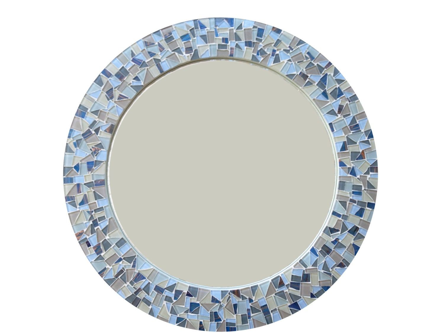 Round Mirror Mosaic Wall Mirror Blue Gray And Tan Cottage With Tropical Blue Wall Mirrors (View 10 of 15)