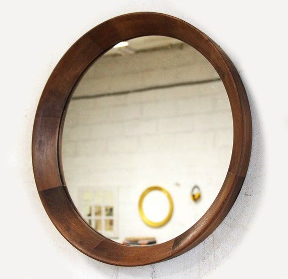 Round Mirror Round Wood Mirror Round Mirror Frame Round Wall | Etsy Pertaining To Wood Rounded Side Rectangular Wall Mirrors (View 15 of 15)