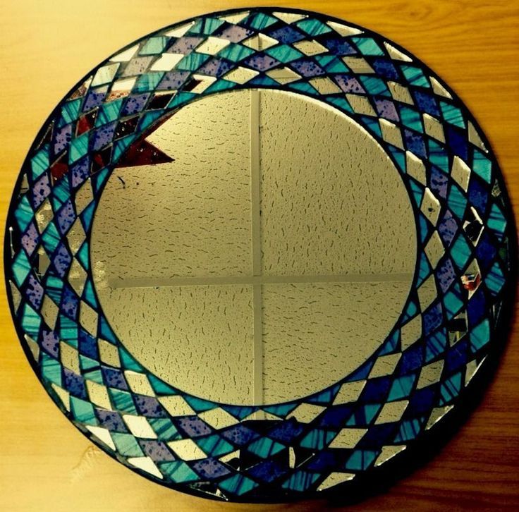 Round Mosaic Mirror – Purple & Turquoise Glass | Mosaic Mirror, Mirror Regarding Subtle Blues Art Glass Wall Mirrors (View 15 of 15)