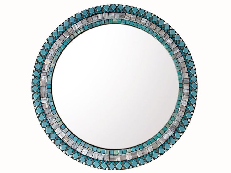 Round Mosaic Wall Mirror In Aqua And Gray – 24 | Mirror Wall, Mosaic Throughout Shell Mosaic Wall Mirrors (View 9 of 15)