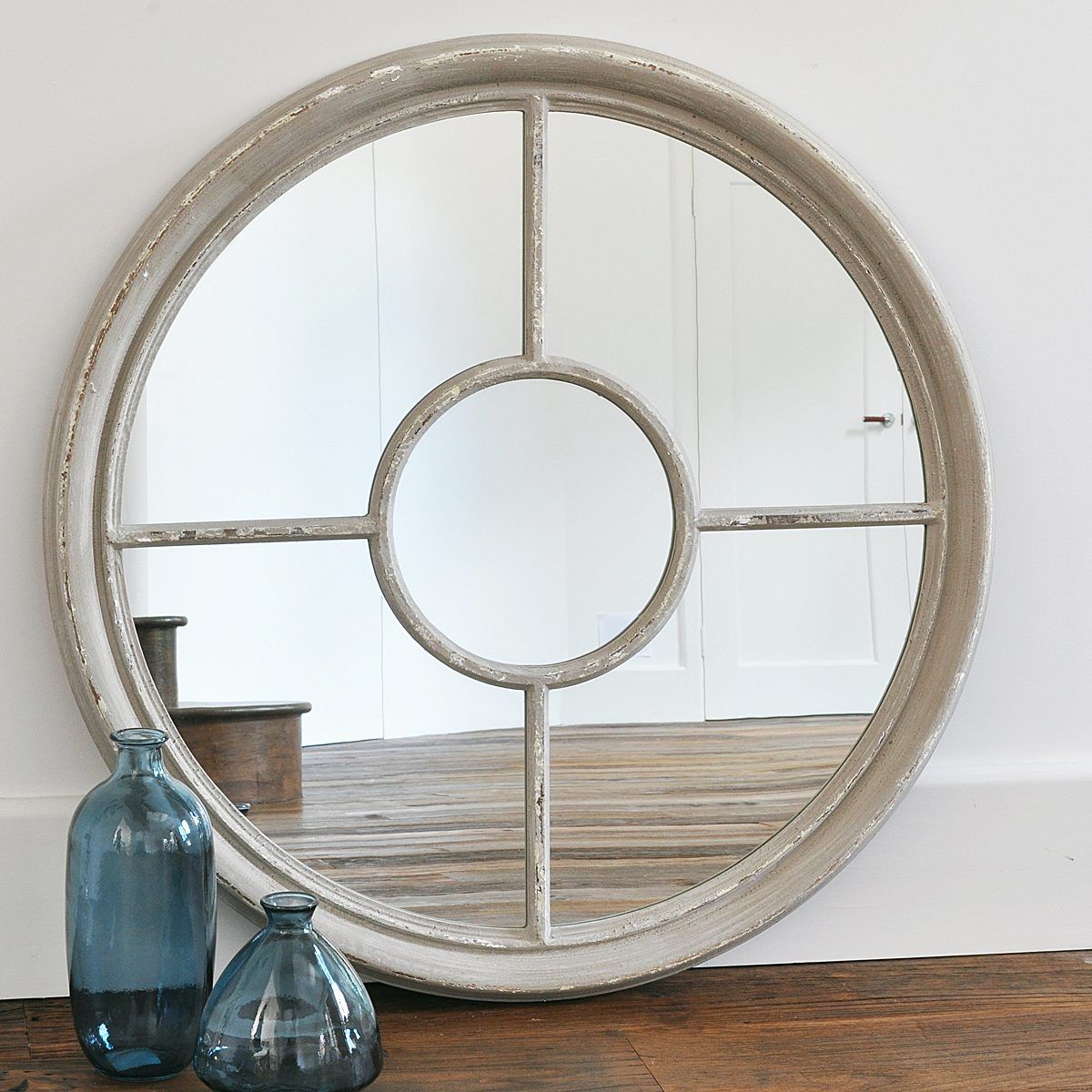 Round Porthole Wall Mirror – Grey Or Antique White | | Primrose & Plum In Round 4 Section Wall Mirrors (View 13 of 15)