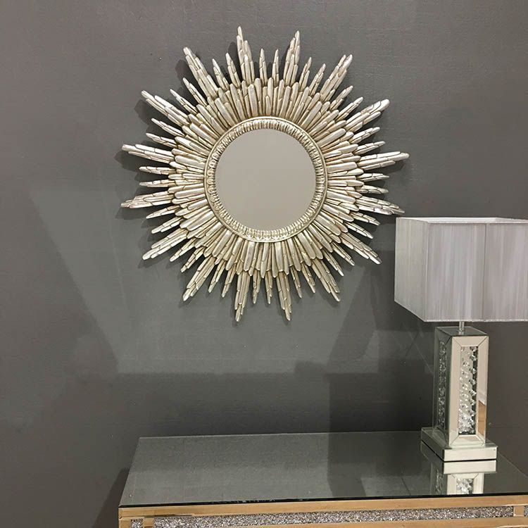 Round Silver Sunburst Wall Mirror 89 X 89Cm | Mirror Wall, Mirror, Sunburst Regarding Silver Rounded Cut Edge Wall Mirrors (View 6 of 15)