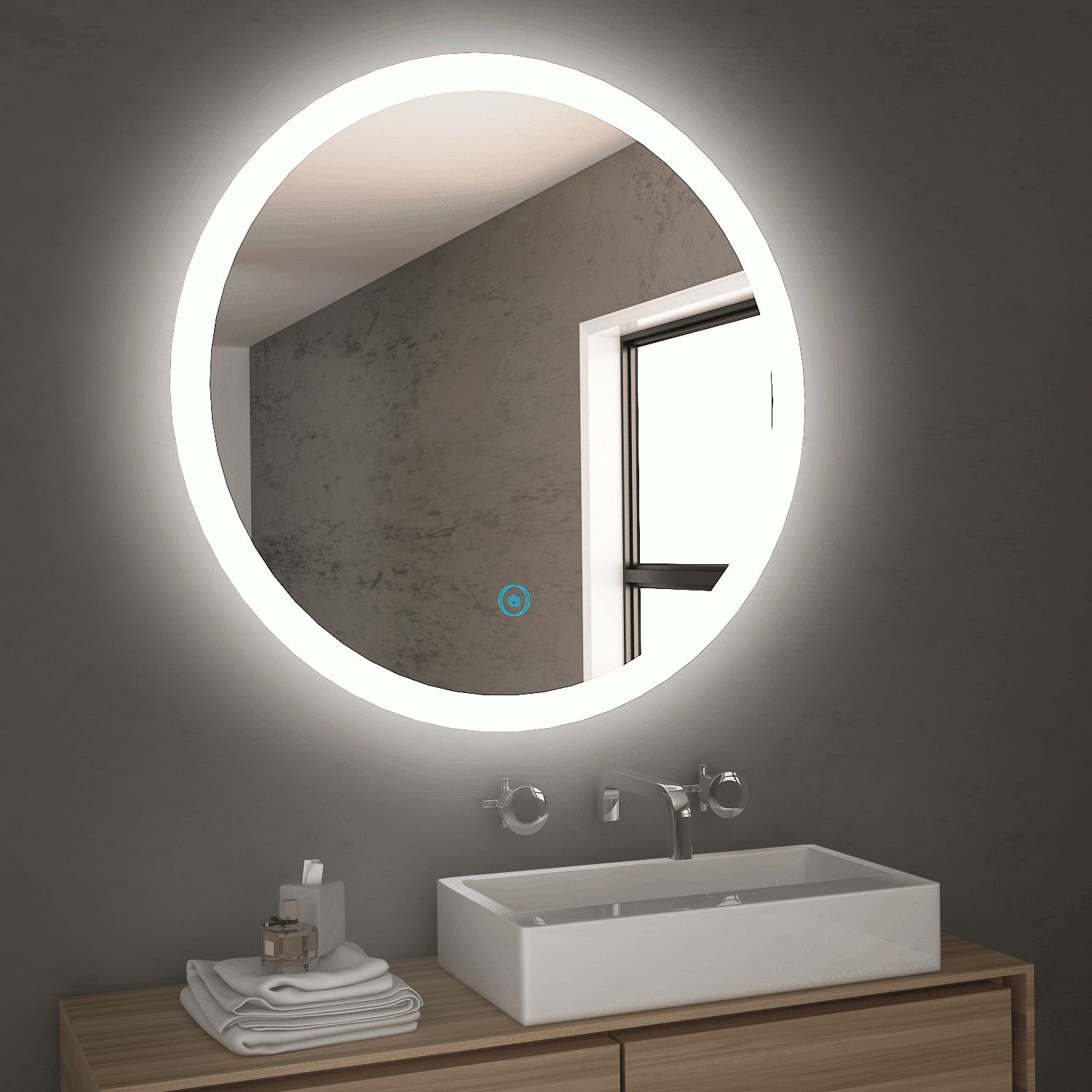 Round/Square Bathroom Led Mirror Anti Fogging Touch Switch Wall Mounted Throughout Round Bathroom Wall Mirrors (View 3 of 15)