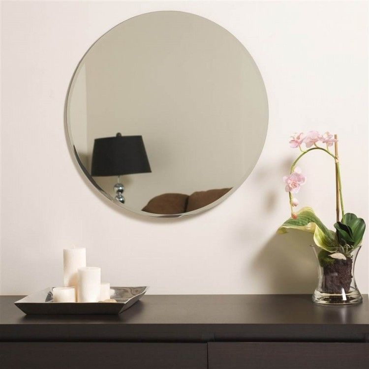Round Wall Mirror Decorative Frameless Beveled Edge Home Décor Bathroom With Round Edge Wall Mirrors (View 5 of 15)