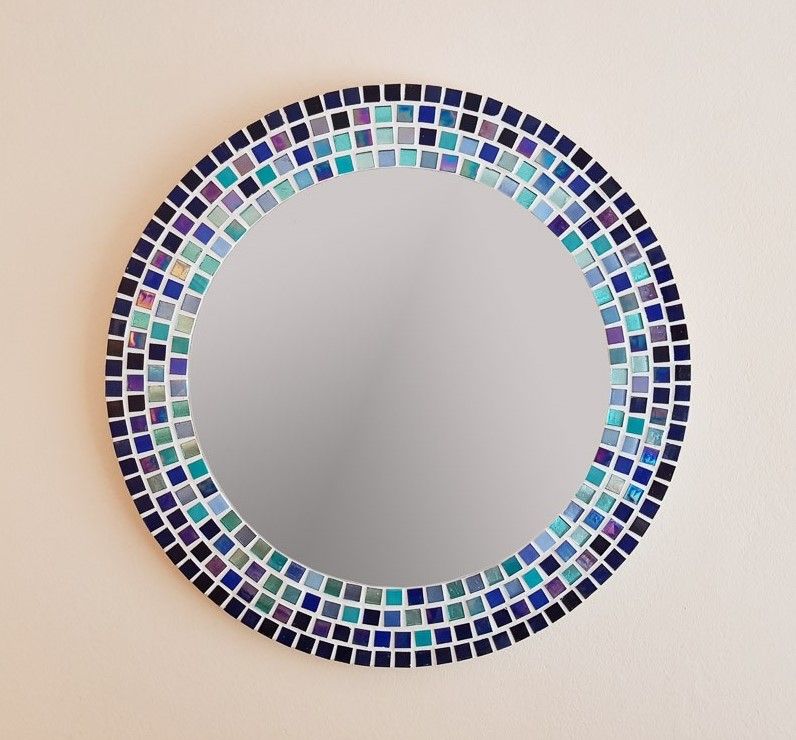 Round Wall Mirror In Shades Of Blue, Turquoise & Aqua – Pineapple Mosaics Within Blue Green Wall Mirrors (View 1 of 15)