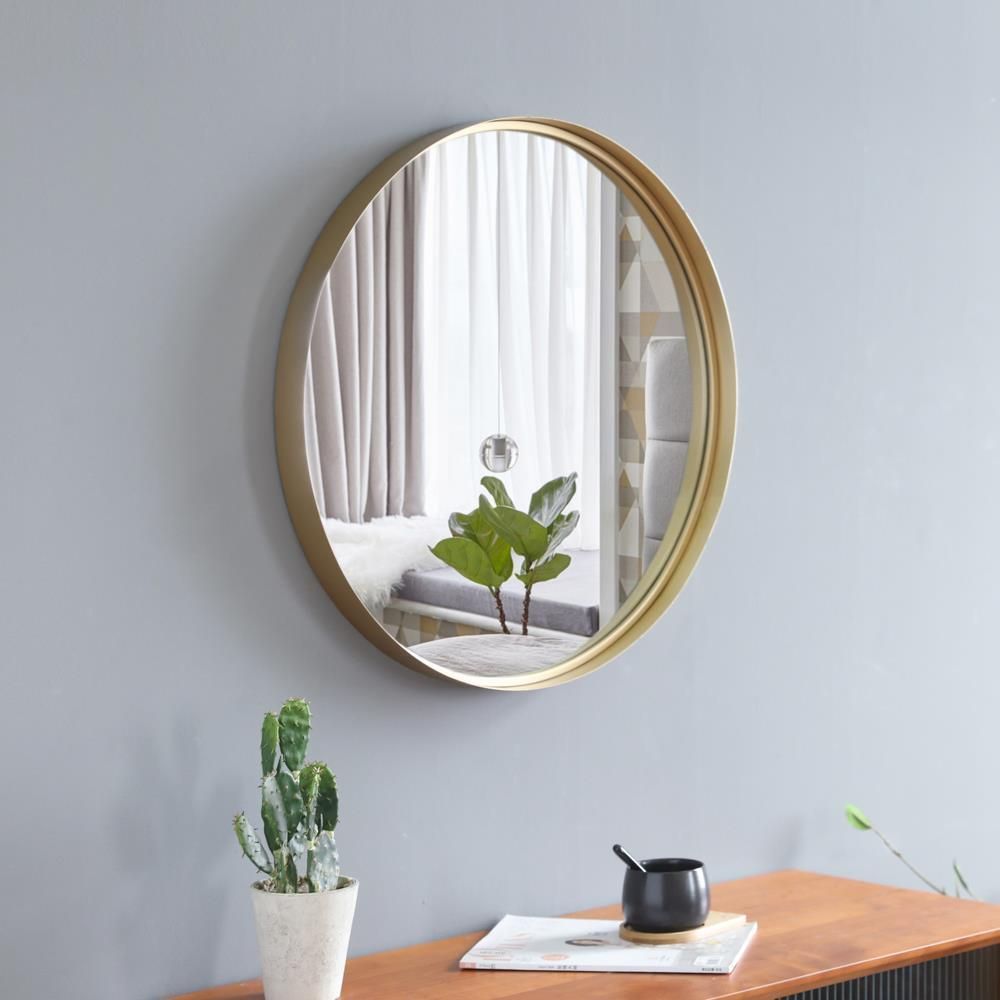 Round Wall Mirror,24 Inch Gold Circle Mirror Modern Metal Frame Wall Pertaining To Gold Modern Luxe Wall Mirrors (View 2 of 15)
