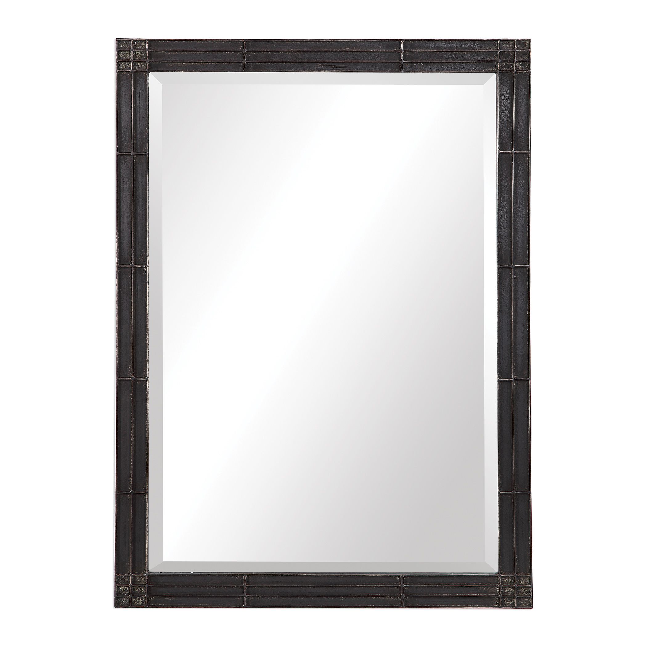 Rustic Black Silver Iron Wall Mirror | 35" Geometric Vanity Metal Regarding Metallic Silver Wall Mirrors (View 5 of 15)