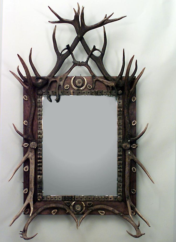 Rustic Continental (German) Oak Vertical Wall Mirror With Horn & Antler Regarding Western Wall Mirrors (View 4 of 15)