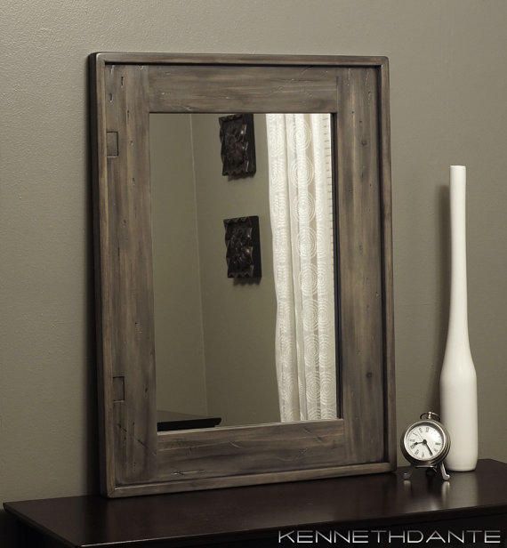 Rustic Mirror Distressed Wood Weathered From Kennethdante On Etsy With Natural Wood Grain Vanity Mirrors (View 4 of 15)