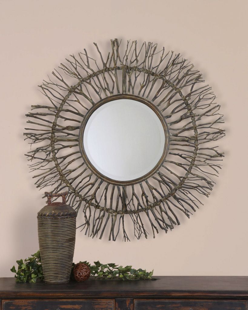 Rustic Round Cottage Wall Mirror Large 38" Country Farmhouse Decor In Scalloped Round Modern Oversized Wall Mirrors (View 12 of 15)