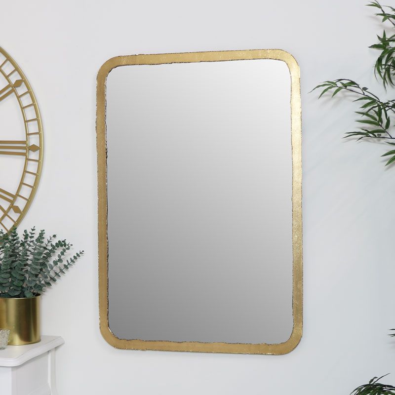 Rustic Thin Framed Gold Mirror Within Gold Metal Framed Wall Mirrors (View 9 of 15)