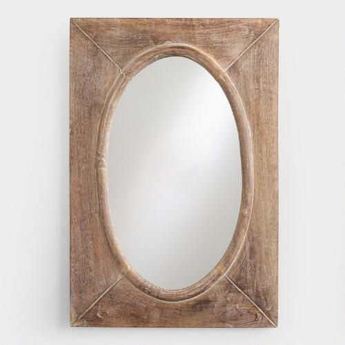 Rustic Wood Shandi Framed Oval Mirror | World Market With Wooden Oval Wall Mirrors (View 12 of 15)