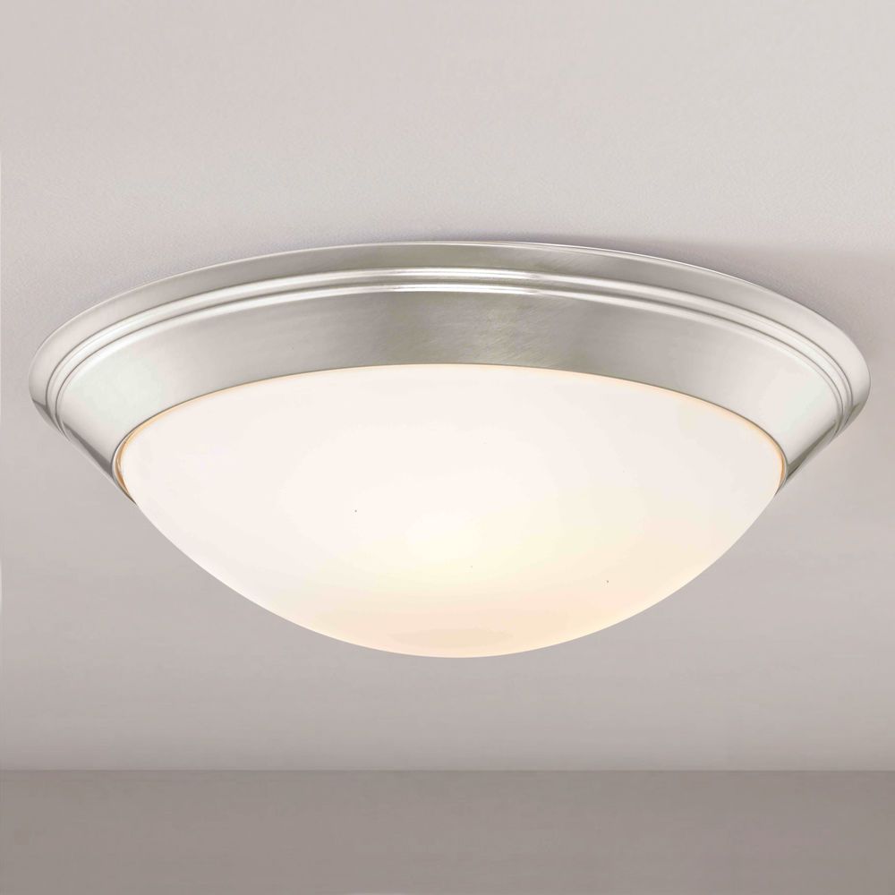 Satin Nickel Flush Mount Ceiling Light 16 Inch Wide | 1016 09/W In Ceiling Hung Satin Chrome Oval Mirrors (View 12 of 15)