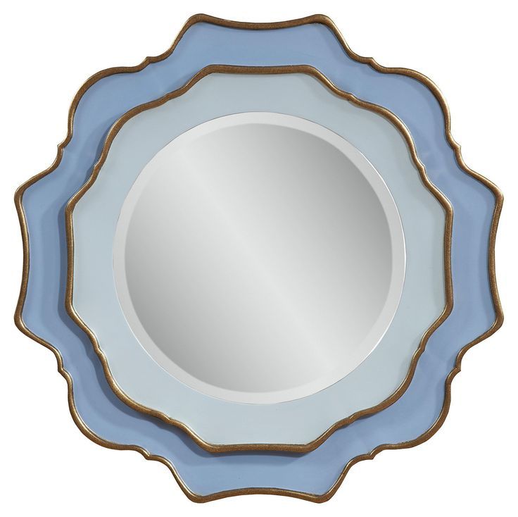 Scalloped Double Mirror, Blue/Gold | Mirror Wall, Contemporary Wall Within Gold Scalloped Wall Mirrors (View 11 of 15)