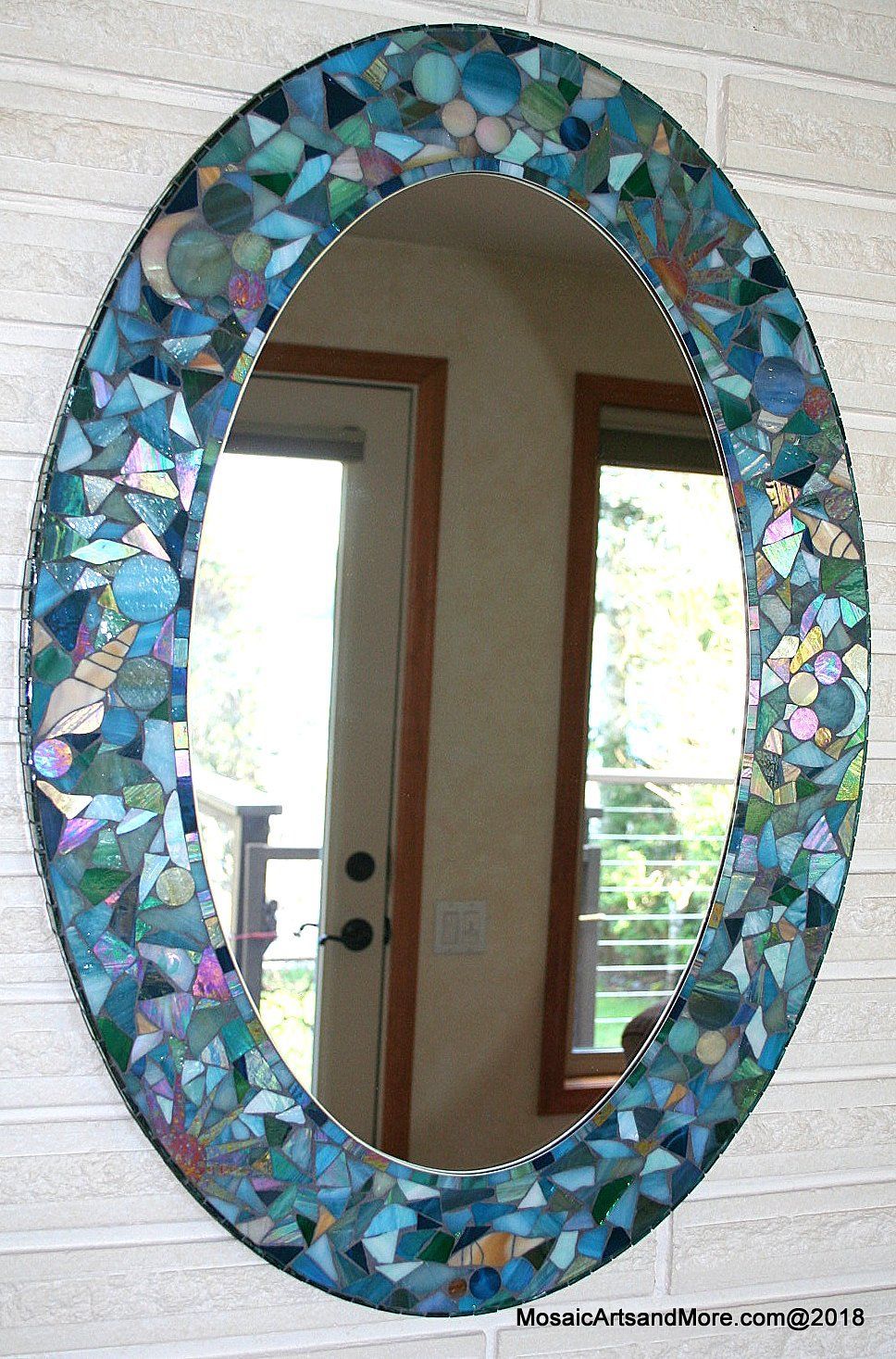 "Seaside 2" Stained Glass Mosaic Mirror | Mosaic Mirror Frame, Mirror Intended For Subtle Blues Art Glass Wall Mirrors (View 11 of 15)