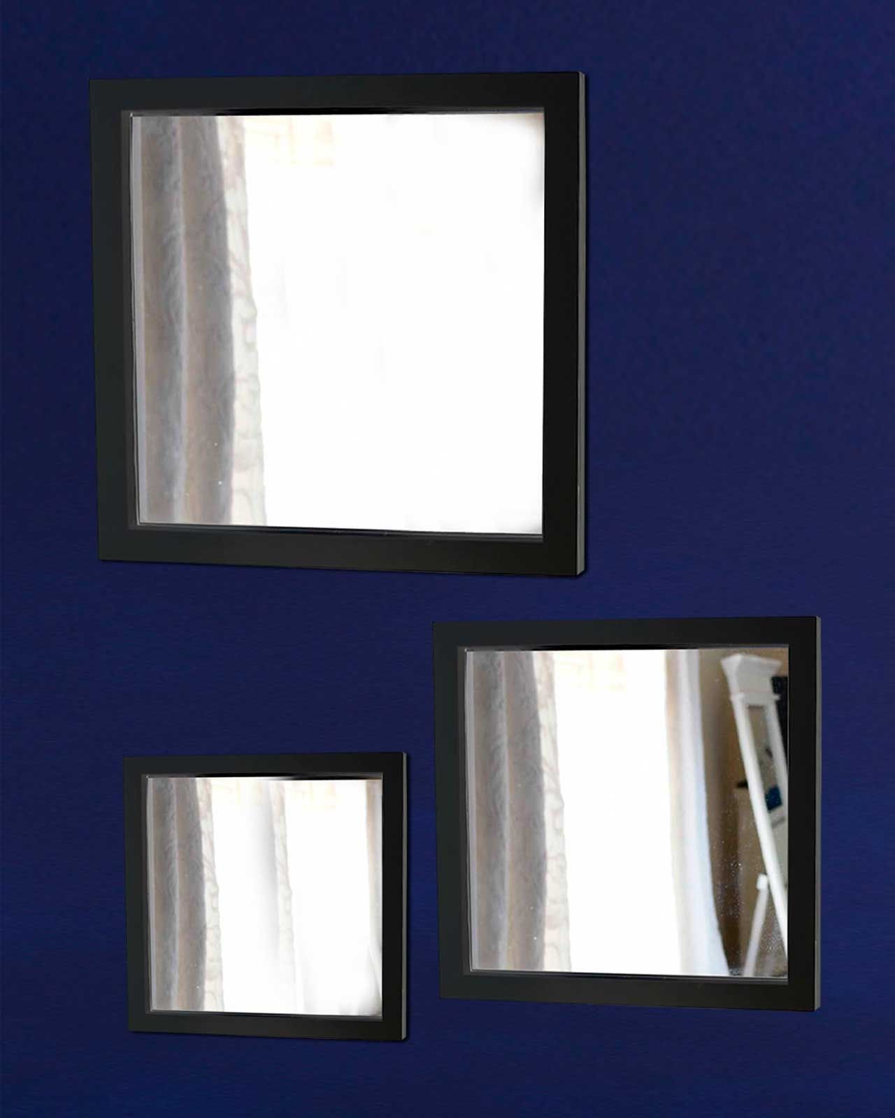 Set Of 3 Square Mirrors, Black | Ebay Throughout Black Square Wall Mirrors (View 5 of 15)