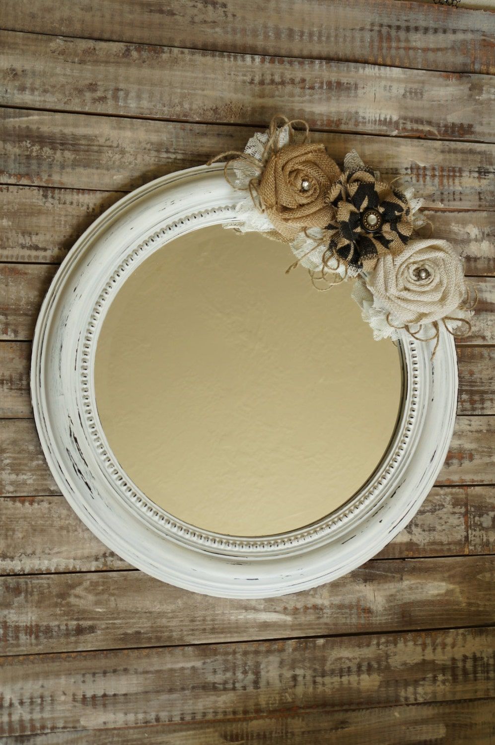 Shabby Chic Mirror Round Mirror Distressed White Hanging With Regard To Distressed Black Round Wall Mirrors (View 13 of 15)