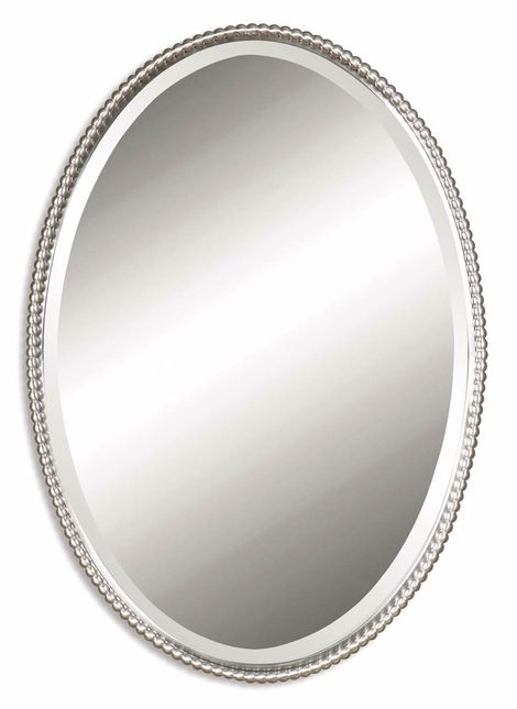 Sherise Modern Brushed Nickel Oval Mirror 01102 B Regarding Brushed Nickel Octagon Mirrors (View 6 of 15)