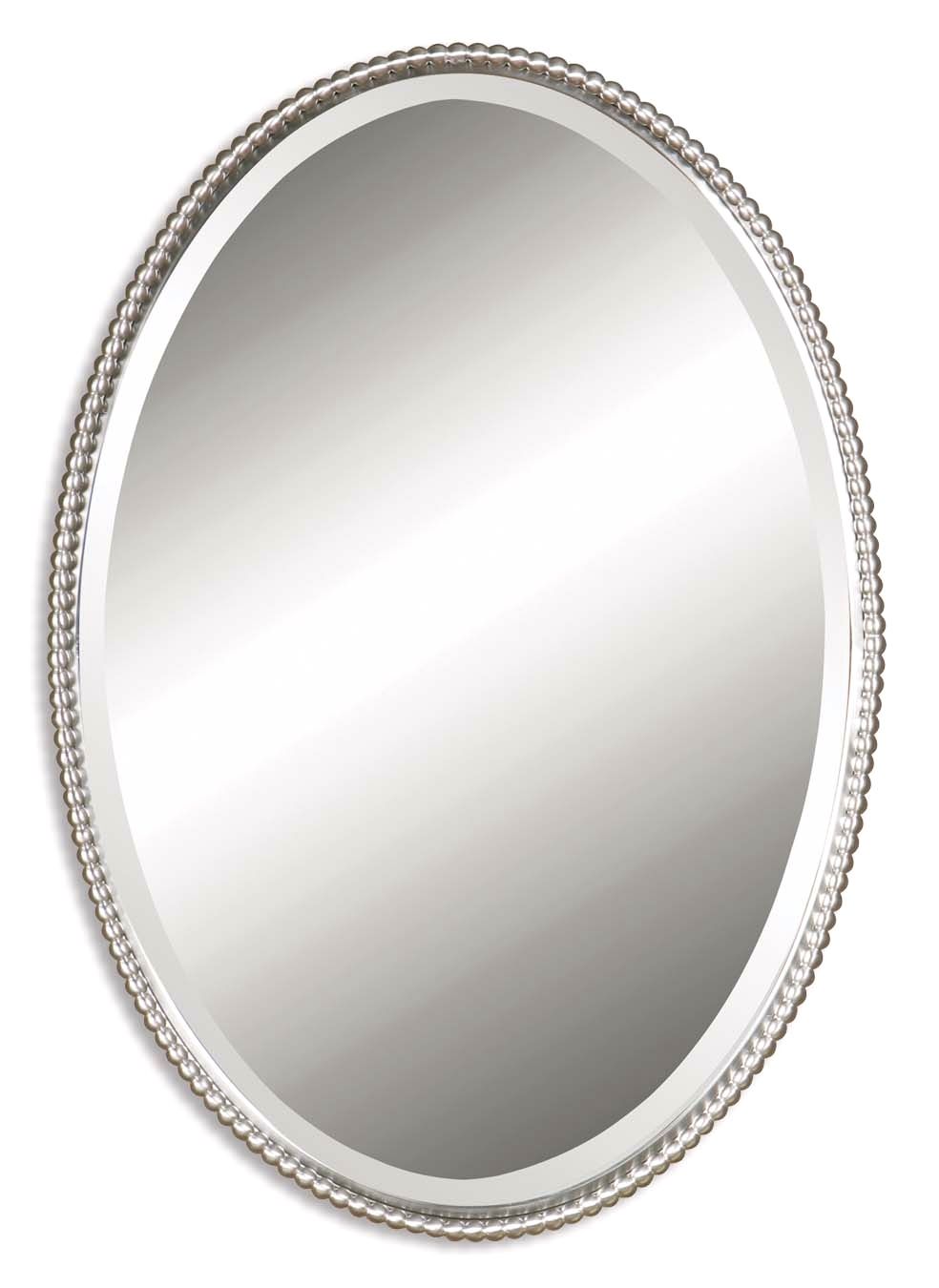 Sherise Modern Brushed Nickel Oval Mirror 01102 B Regarding Nickel Floating Wall Mirrors (View 10 of 15)