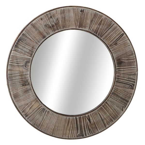 Shop 35" Distressed Gray Finish Decorative Wood Themed Round Wall Regarding Distressed Black Round Wall Mirrors (View 5 of 15)