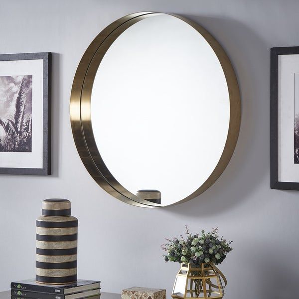 Shop Avery Gold Finish Frame Ledge Round Wall Mirrorinspire Q Bold Inside Gold Rounded Corner Wall Mirrors (View 5 of 15)
