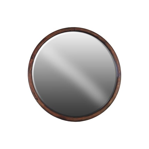 Shop Brown Wood Round Natural Finish Wall Mirror – Free Shipping Today Regarding Wood Rounded Side Rectangular Wall Mirrors (View 10 of 15)