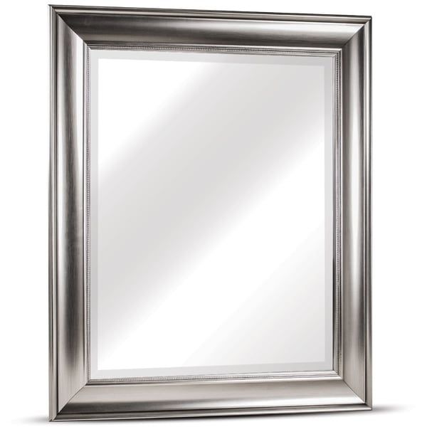 Shop Clarence Medium Rectangular Silver Textured Accent Framed Beveled Inside Silver Beveled Wall Mirrors (View 6 of 15)