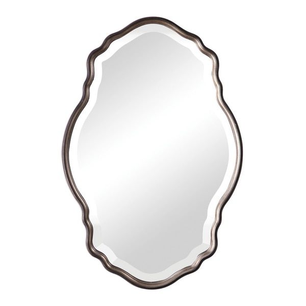 Shop Delacora Um W00434 34" X 23" Scalloped Edge Beveled Face Accent For Round Scalloped Edge Wall Mirrors (View 1 of 15)
