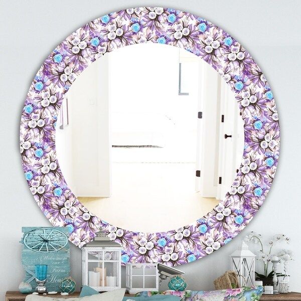 Shop Designart 'Purple Bloom 5' Traditional Mirror – Frameless Oval Or In Oval Frameless Led Wall Mirrors (View 15 of 15)