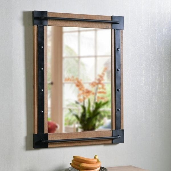 Shop Elena Reclaimed Wood And Black 40 Inch Height Rectangular Wall For Black Beaded Rectangular Wall Mirrors (View 6 of 15)