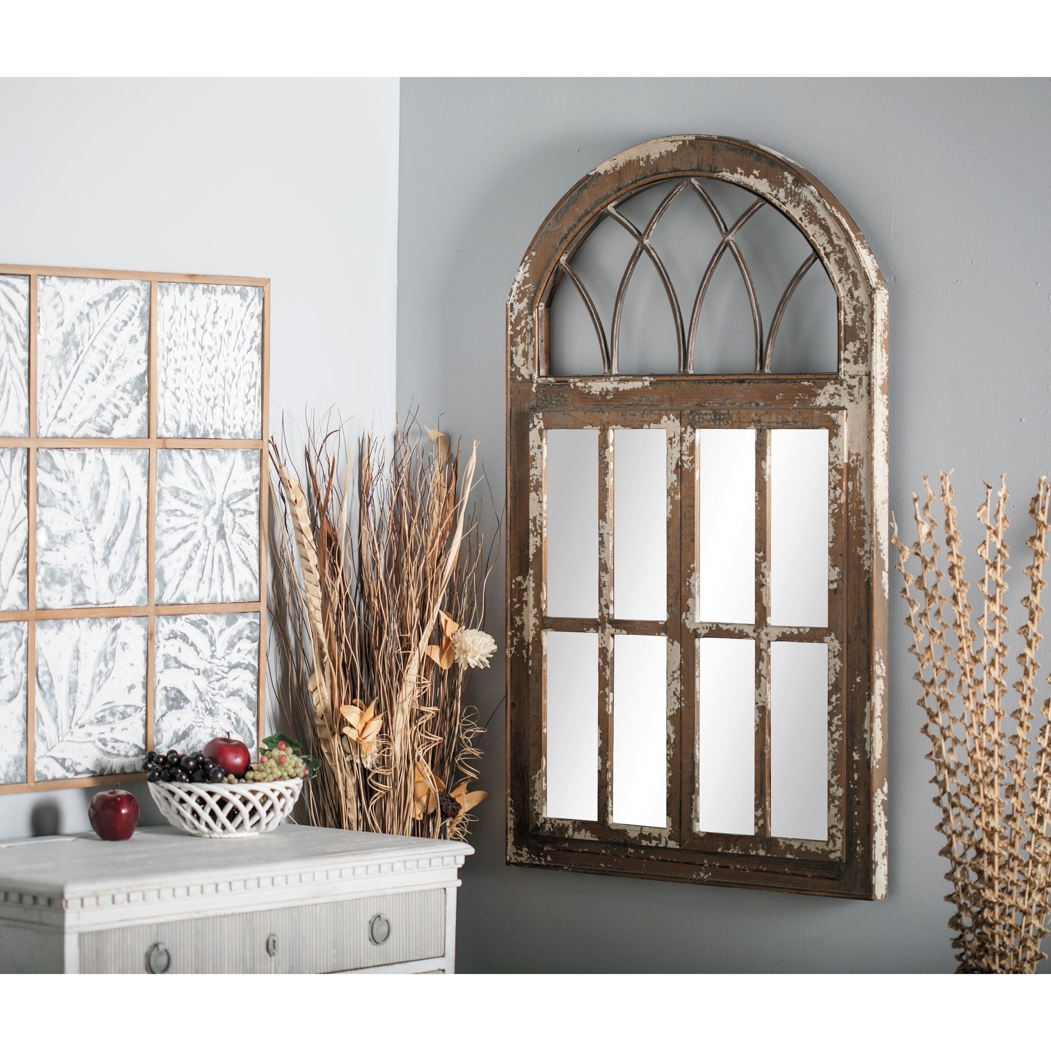 Shop Farmhouse 48 X 30 Inch Classic Brown Arched Wall Mirrorstudio Pertaining To Chestnut Brown Wall Mirrors (View 12 of 15)