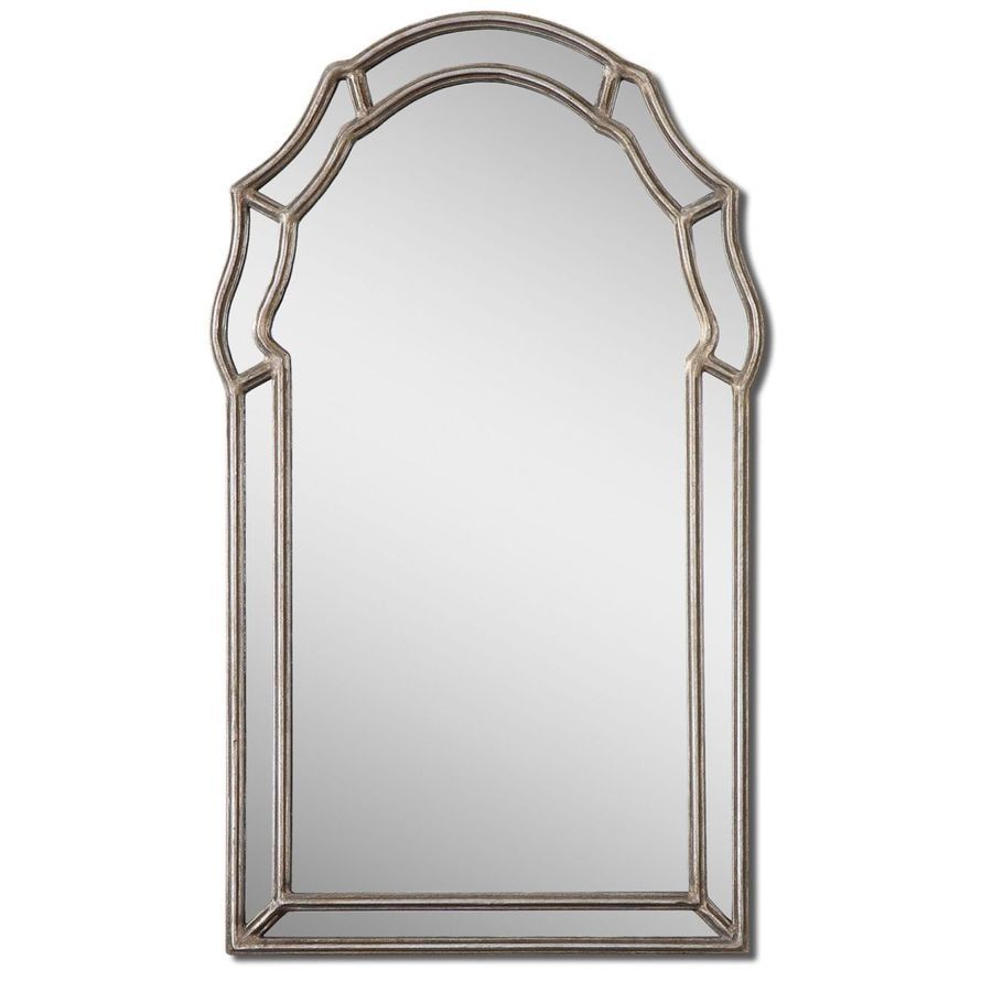 Shop Global Direct 21 In X 35 In Silver Leaf Polished Arch Framed Inside Silver Beaded Arch Top Wall Mirrors (View 6 of 15)