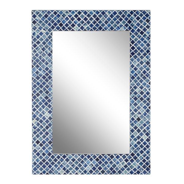 Shop Rectangular Wood And Bone Wall Mirror With Blue Shell Square Pertaining To Blue Wall Mirrors (View 13 of 15)