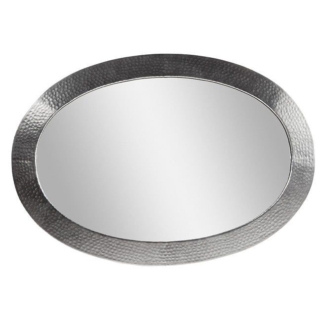 Shop Satin Nickel Hammered Copper Oval Mirror – Free Shipping Today Intended For Nickel Framed Oval Wall Mirrors (View 8 of 15)
