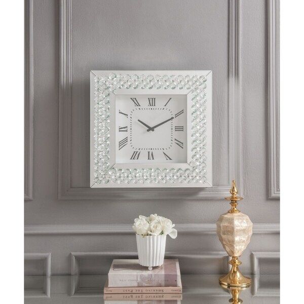 Shop Wood & Mirror Square Analog Wall Clock, White – On Sale – Free With White Square Wall Mirrors (View 11 of 15)
