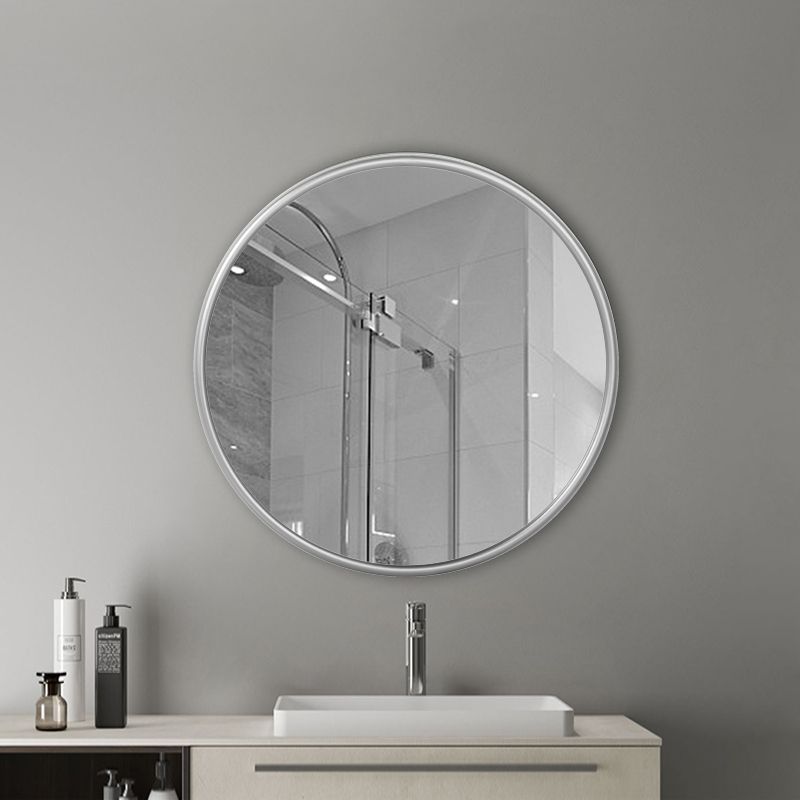 Silver Metal Round Wall Mirror – Rustic Accent Mirror For Bathroom With Regard To Black Wall Mirrors (View 2 of 15)