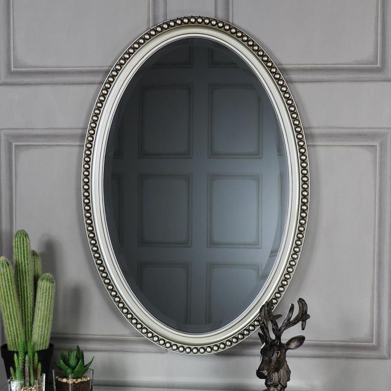 Silver Oval Wall Mirror 53Cm X 79Cm – Windsor Browne Pertaining To Silver Asymmetrical Wall Mirrors (View 5 of 15)