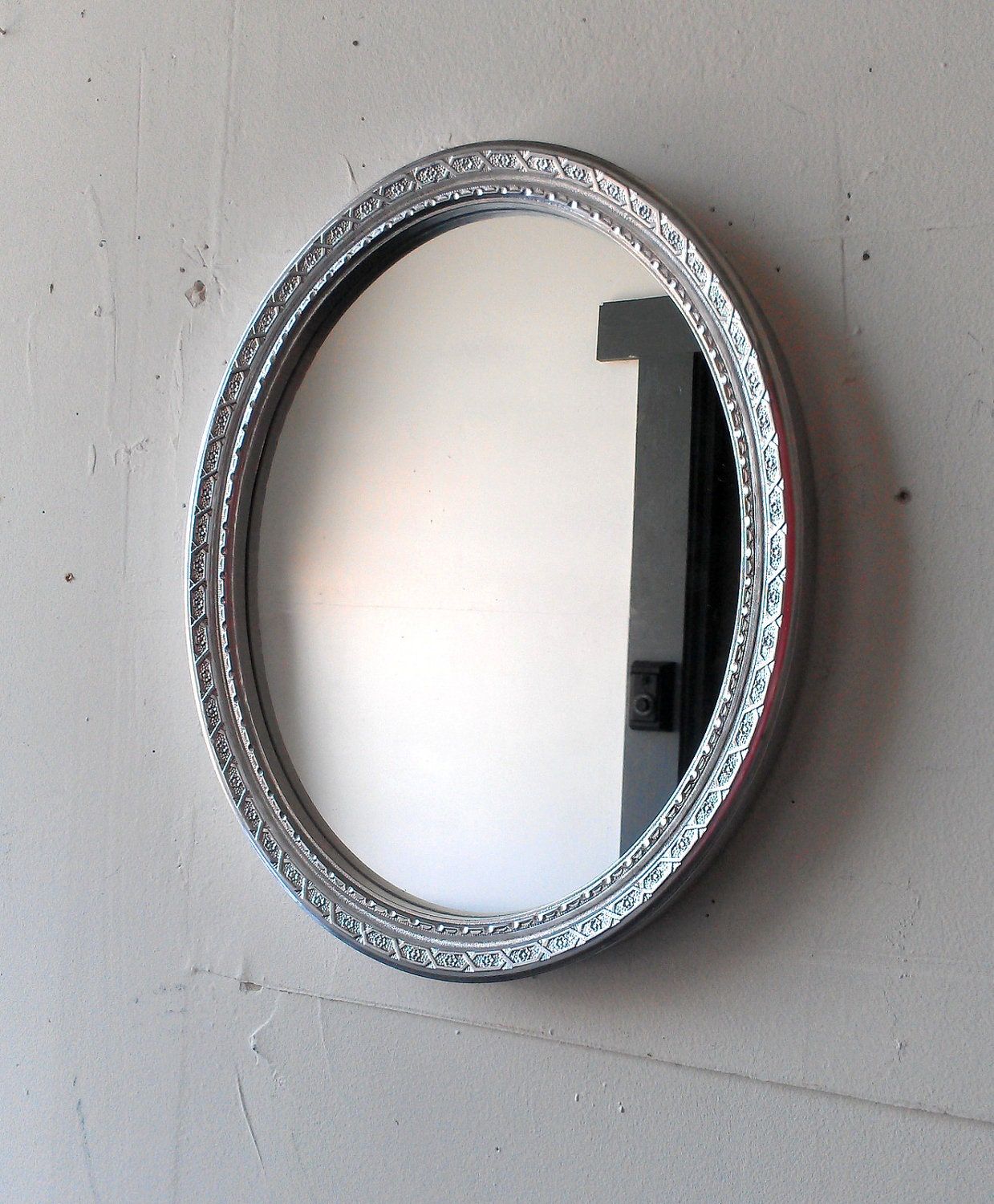 Silver Wall Mirror In Vintage Oval 1310 Inches For Metallic Silver Framed Wall Mirrors (View 2 of 15)